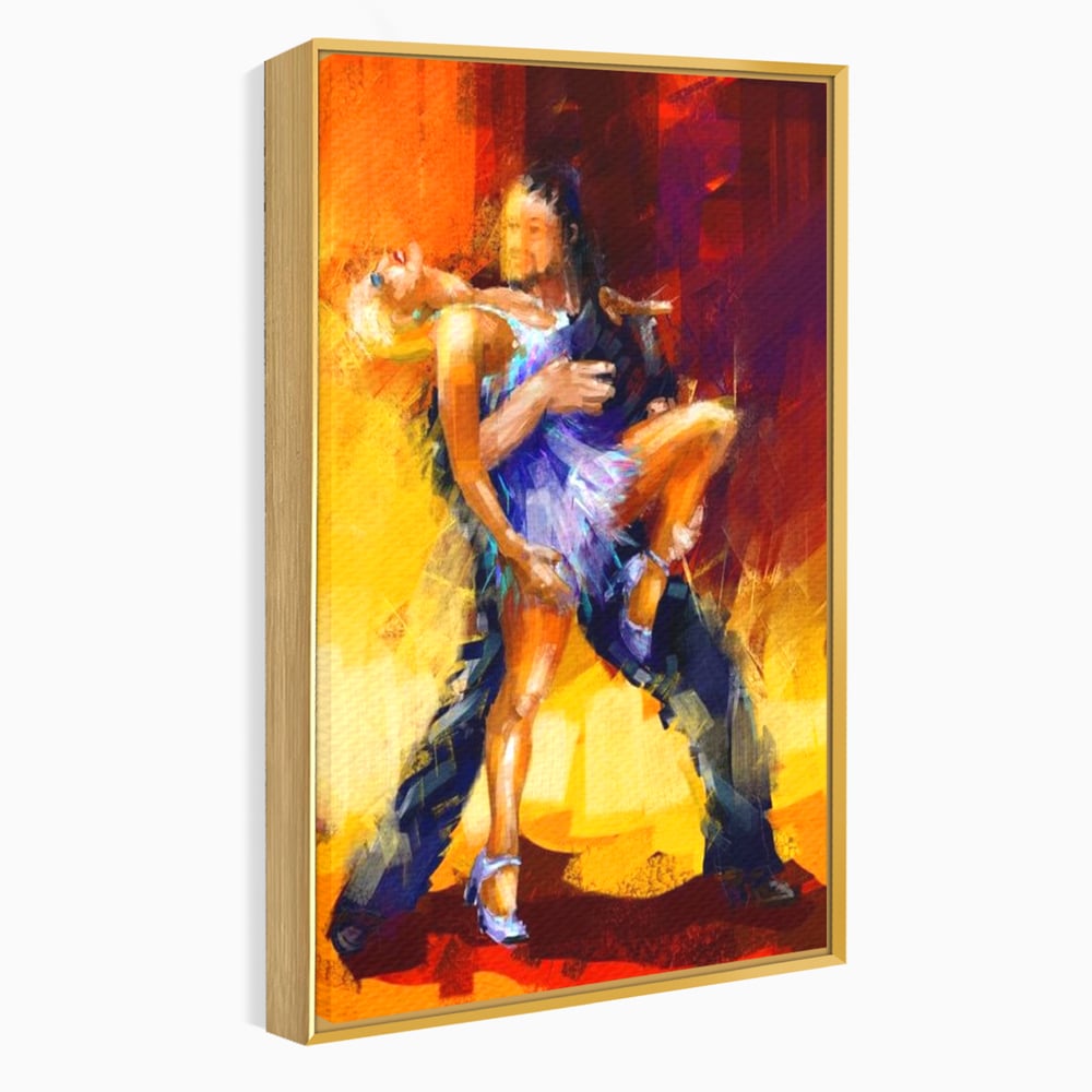 Tablou canvas cu tablou canvas cu un cuplu dansand tango, in rama de aluminiu auriu